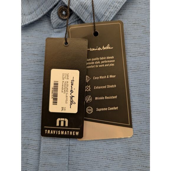 NWT TravisMathew Auckland Slub Polo in Riviera Blue size 2XL - Picture 4 of 6